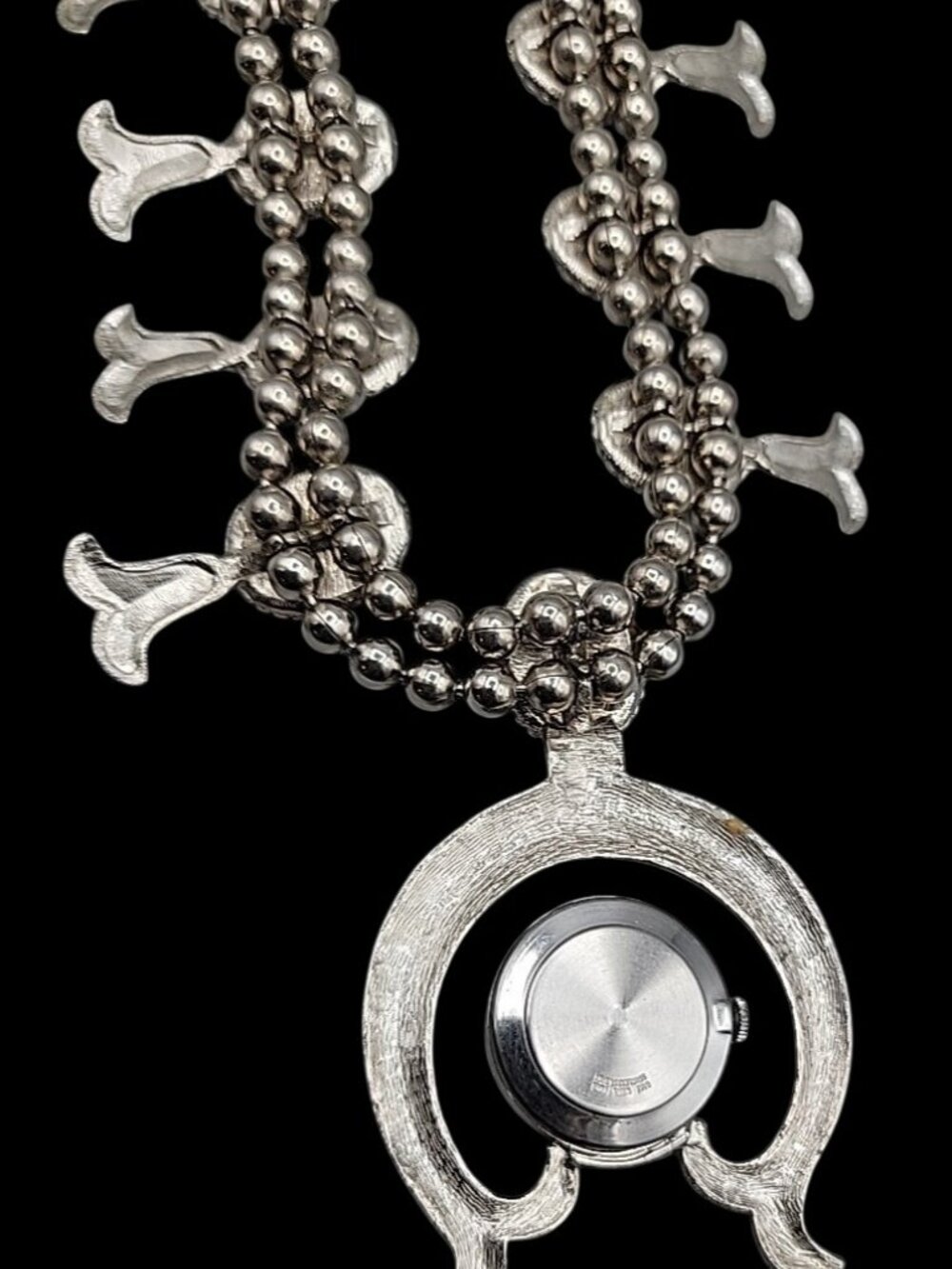 Kingston Wind Pendant Watch Squash Blossom Necklace Faux Turquoise 26" - Picture 14 of 16